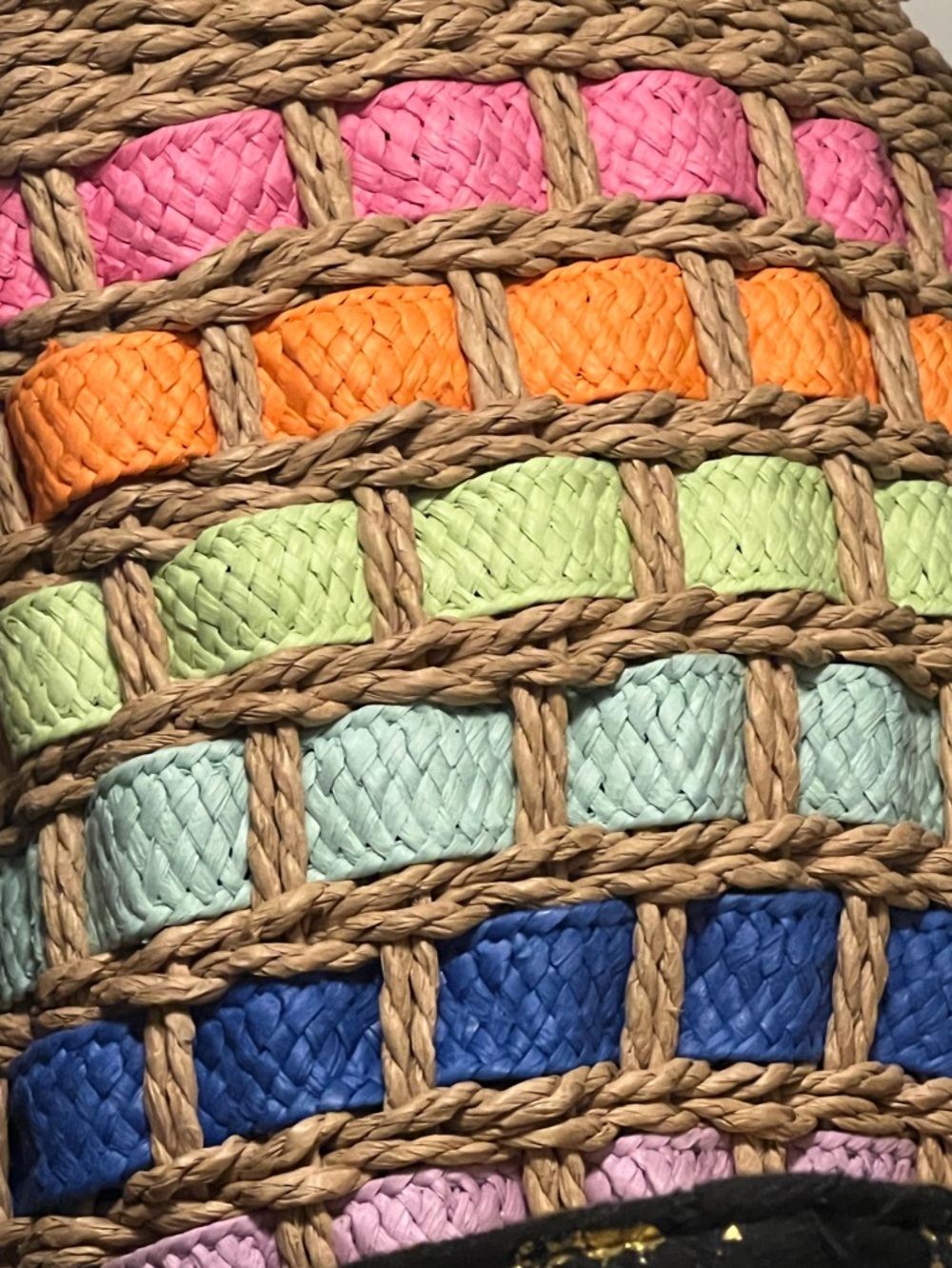 Multicolor Straw Woven Tote Bag Tassel Beach Summer Boho Pastel NWOT - Picture 2 of 6